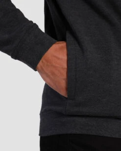Pullover Hoodie (Hidden Pocket) - Branded -Men's daily clothing Basic Hoodie Charcoal DetailSide