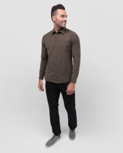 Long Sleeve Button Up -Men's daily clothing ButtonUp Mens LongSleeve Brown Full