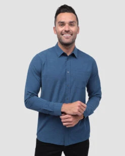 Long Sleeve Button Up -Men's daily clothing ButtonUp Mens LongSleeve CoolBlue Front