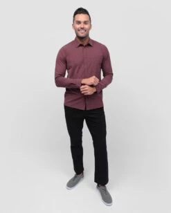 Long Sleeve Button Up -Men's daily clothing ButtonUp Mens LongSleeve Maroon Full