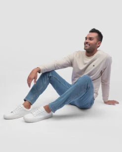 Crewneck Sweatshirt - Branded 33 Crewneck Sweatshirt - Branded -Men's daily clothing Crewneck Mens Sweatshirt Beige Lifestyle