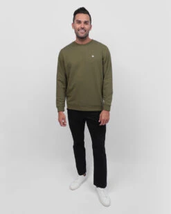 Crewneck Sweatshirt - Branded 25 Crewneck Sweatshirt - Branded -Men's daily clothing Crewneck Mens Sweatshirt Olive Full