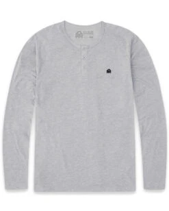 Long Sleeve Henley Tee - Branded -Men's daily clothing Henley Mens LongSleeve Branded Grey Front