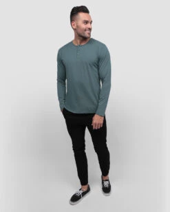 Long Sleeve Henley Tee - Non-Branded -Men's daily clothing HenlyNB Mens LongSleeve Indigo Full