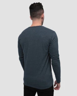 Long Sleeve Henley Tee - Non-Branded -Men's daily clothing HenlyNB Mens LongSleeve Navy Back