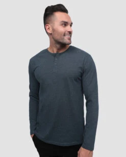 Long Sleeve Henley Tee - Non-Branded -Men's daily clothing HenlyNB Mens LongSleeve Navy Front