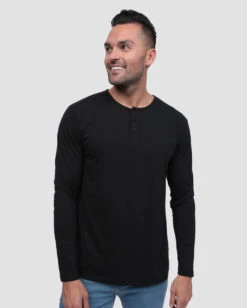 Long Sleeve Henley Tee - Non-Branded -Men's daily clothing HenlyNB Mens LongSleeves Black Front