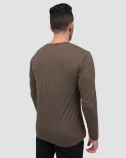 Long Sleeve Henley Tee - Branded -Men's daily clothing Henly Mens LongSleeve Brown Back
