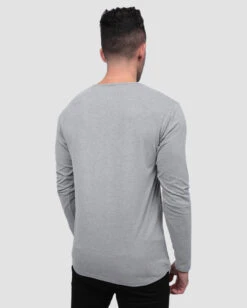 Long Sleeve Henley Tee - Branded -Men's daily clothing Henly Mens LongSleeve Grey Back