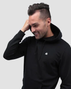 Pullover Hoodie (Classic Pocket) - Branded -Men's daily clothing Kangaroo Mens Hoodie Black Lifestyle