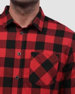 Long Sleeve Flannel -Men's daily clothing LongSleeve Flannel CheckerBlackRed Detail