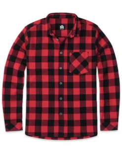 Long Sleeve Flannel -Men's daily clothing LongSleeve Flannel CheckerBlackRed Front