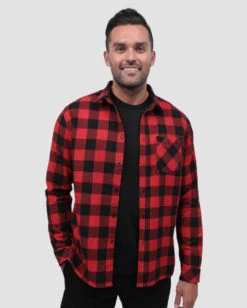 Long Sleeve Flannel -Men's daily clothing LongSleeve Flannel CheckerBlackRed Front2