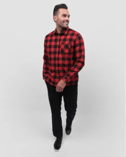 Long Sleeve Flannel -Men's daily clothing LongSleeve Flannel CheckerBlackRed Full1
