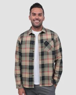 Long Sleeve Flannel -Men's daily clothing LongSleeve Flannel MultiPlaidBeige Front2