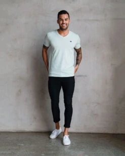 V-Neck Tee - Branded 34 V-Neck Tee - Branded -Men's daily clothing Mens BasicVneck LightBlue Full