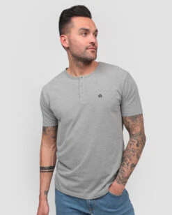 Henley Tee - Branded -Men's daily clothing Mens Basic Henley Grey Front