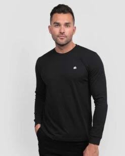 Long Sleeve Tee - Branded -Men's daily clothing Mens Basic LongSleeve Black Front
