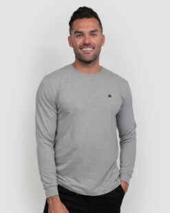 Long Sleeve Tee - Branded -Men's daily clothing Mens Basic LongSleeve Grey Front