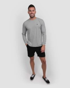 Long Sleeve Tee - Branded -Men's daily clothing Mens Basic LongSleeve Grey Full