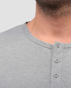 Henley Tee - Branded -Men's daily clothing Mens Basics Henley Grey Detail3