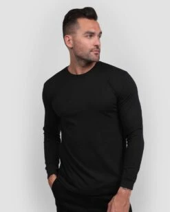 Long Sleeve Tee - Non-Branded -Men's daily clothing Mens Essential LongSleeve Black Front