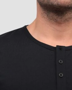 Henley Tee - Non-Branded -Men's daily clothing Mens Essentials Henley Black Detail