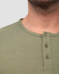 Henley Tee - Non-Branded -Men's daily clothing Mens Essentials Henley Olive Detail