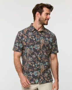 Relaxed Button Up -Men's daily clothing Non Branded Mens RelaxedButtonUp BlackFloral Front