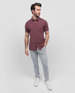 Button Up - Non-Branded -Men's daily clothing NonBranded Mens SSButtonUp Maroon Full