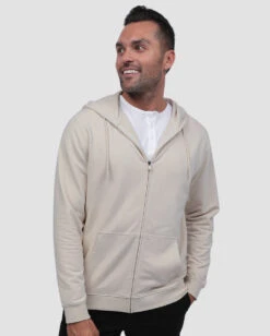 Zip-Up Hoodie - Non-Branded -Men's daily clothing ZipUpNB Mens Hoodie Beige Front1