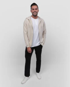 Zip-Up Hoodie - Non-Branded -Men's daily clothing ZipUpNB Mens Hoodie Beige Full