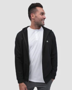 Zip-Up Hoodie - Branded -Men's daily clothing ZipUp Mens Hoodie Black Front2